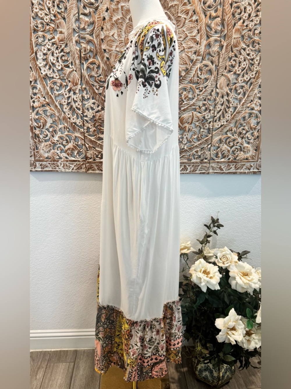 Jaase White Floral Print Button Down Maxi Dress, Lightweight Oversized Flowy - Picture 7 of 14